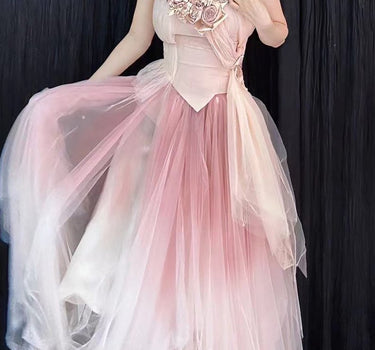 Forest Elf Tulle Skirt - Spray-Dyed Gradual Pink-Purple
