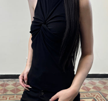 Versatile Knitted Twist Tank Top- Black