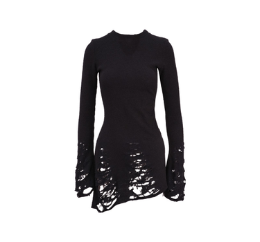 Ragged High Neck Knitted Top - Black