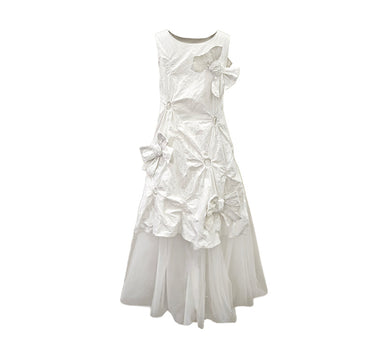 Women's Puff Sleeve Bow Back Vest Dress