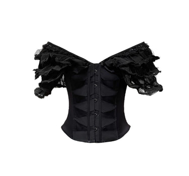 wave V-nack one-shoulder bralette(Black)