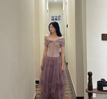 Forest elf tulle Skirt (washed dyed taro purple)