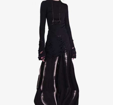 Ragged High Neck Knitted Top - Black