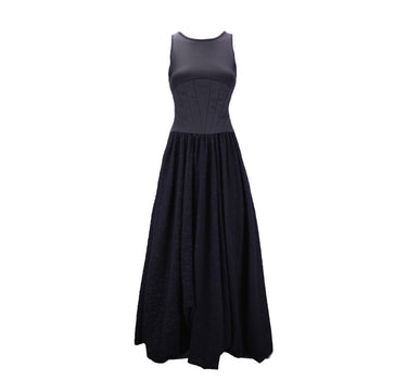 Flora Knit Vest Dress (with Waist Corset) – Black