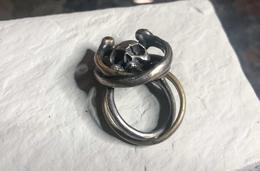 silver copper twin skull ring - By Cookie H.