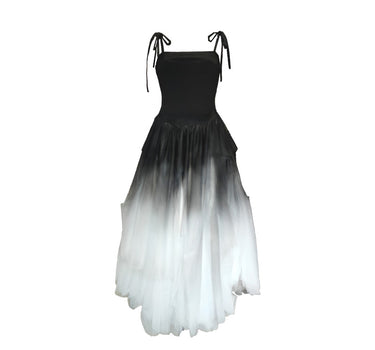 Xiomara Ombré Suspender Dress - Black-White Gradient