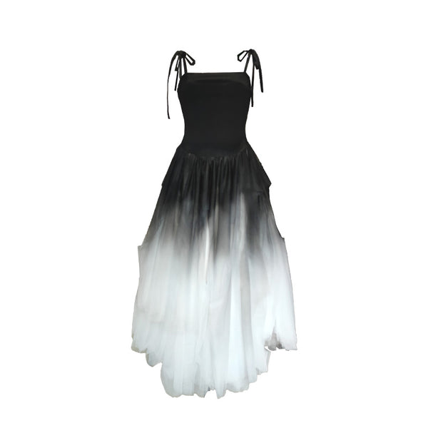 Xiomara Ombr Suspender Dress - Black-White Gradient - L Xiomara Ombr Suspender Dress - Black-White Gradient - L