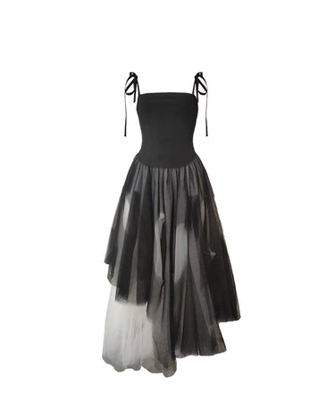 Xiomara Ombr Suspender Dress - Black and White Patchwork - S Xiomara Ombr Suspender Dress - Black and White Patchwork - S
