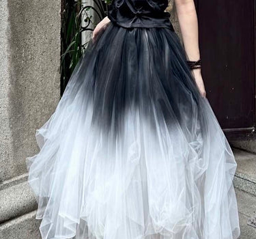 Forest Elf Tulle Skirt - Spray-Dyed Gradual Black-White