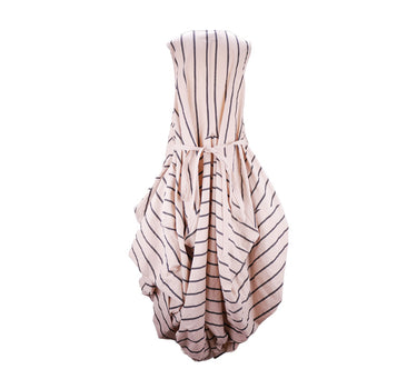 Round-Neck Asymmetric Draped Vest Maxi Dress — Apricot with Black Stripes