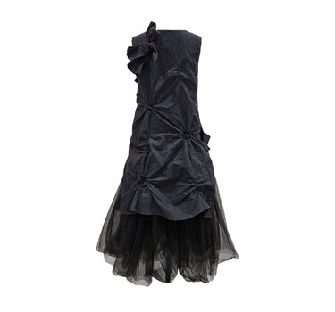 Women's Puff Sleeve Bow Black Vest Dress