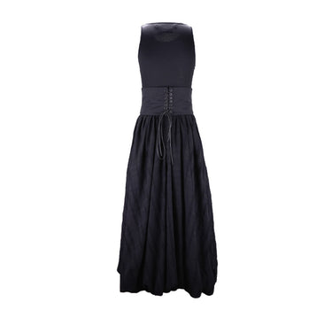 Flora Knit Vest Dress (with Waist Corset) – Black Knit & Woven Panel