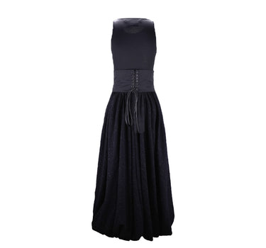 Flora Knit Vest Dress (with Waist Corset) – Black