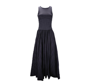 Flora Knit Vest Dress (with Waist Corset) – Black Knit & Woven Panel